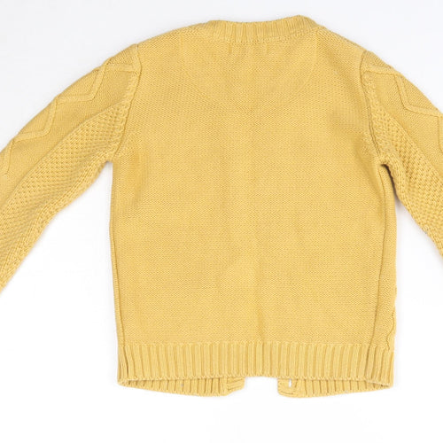 M&S Girls Yellow Round Neck  100% Cotton Cardigan Jumper Size 5-6 Years