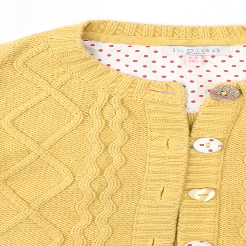 M&S Girls Yellow Round Neck  100% Cotton Cardigan Jumper Size 5-6 Years