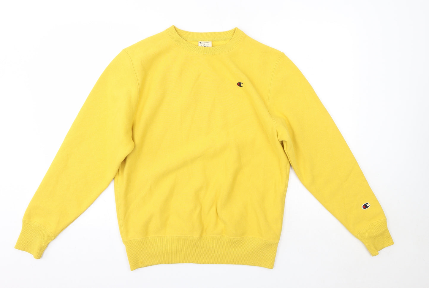 Champion Mens Yellow Round Neck  Cotton Pullover Jumper Size XS