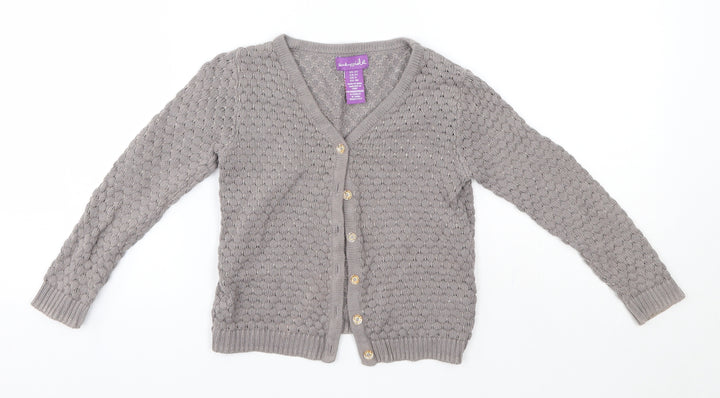 Shrinking Violet Girls Grey Round Neck Cotton Cardigan Jumper Size 3 Years