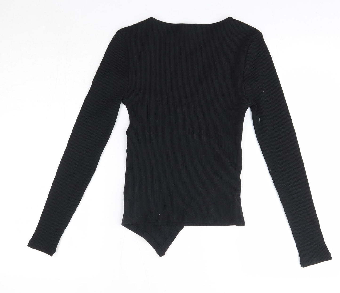 Topshop Womens Black  Cotton Basic Blouse Size 6 V-Neck