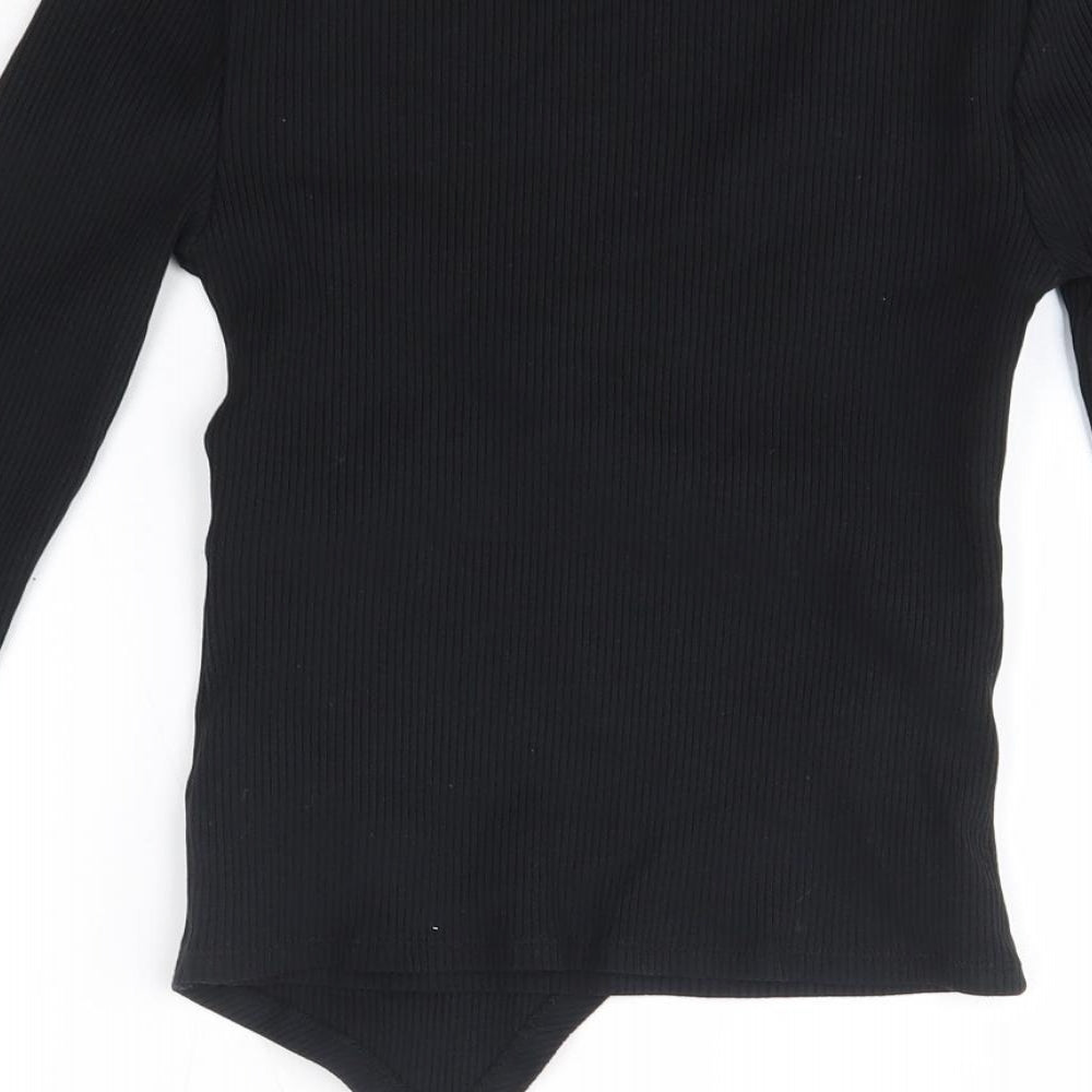 Topshop Womens Black  Cotton Basic Blouse Size 6 V-Neck