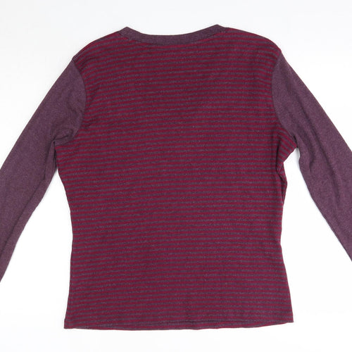 M&Co Womens Purple V-Neck Striped Cotton Pullover Jumper Size 2XL