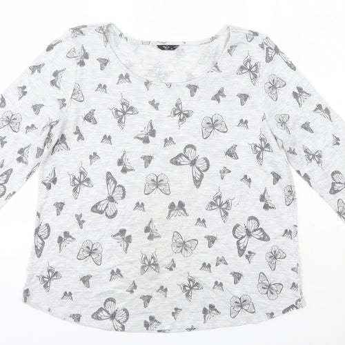 M&Co Womens Grey  Viscose Basic Blouse Size 14 Round Neck - Butterflies
