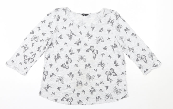 M&Co Womens Grey  Viscose Basic Blouse Size 14 Round Neck - Butterflies
