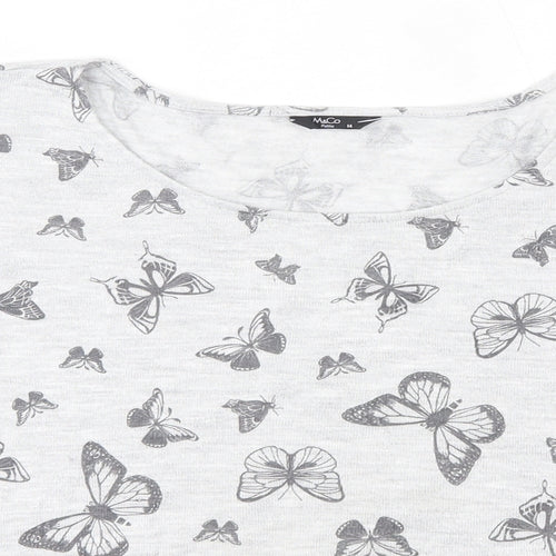 M&Co Womens Grey  Viscose Basic Blouse Size 14 Round Neck - Butterflies