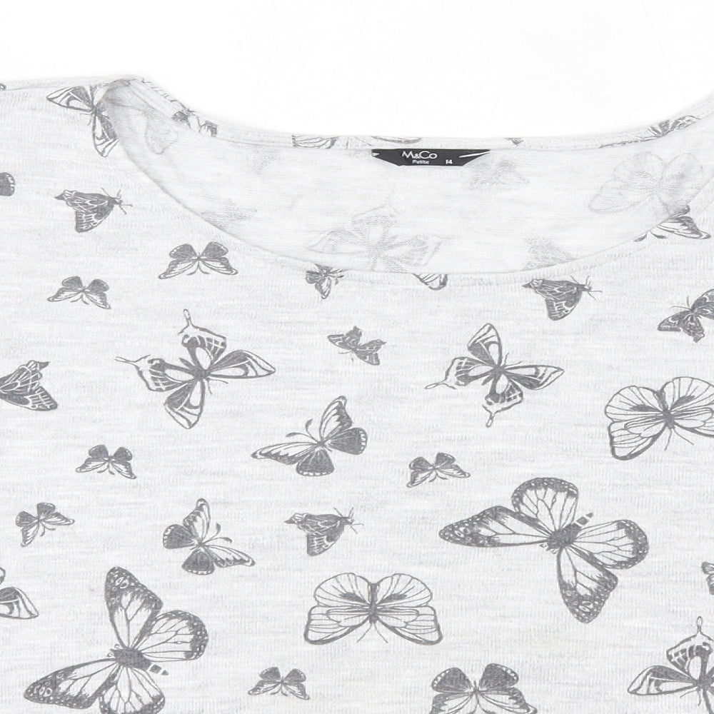 M&Co Womens Grey  Viscose Basic Blouse Size 14 Round Neck - Butterflies