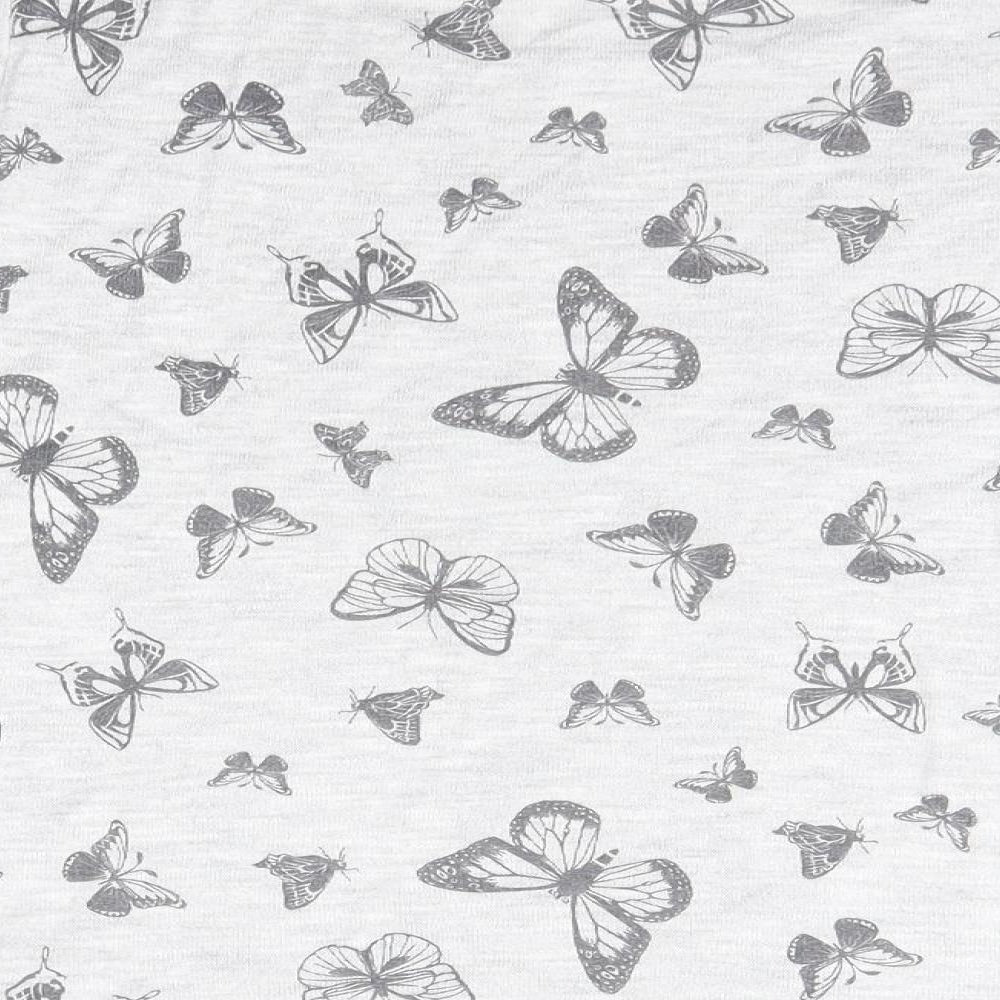 M&Co Womens Grey  Viscose Basic Blouse Size 14 Round Neck - Butterflies