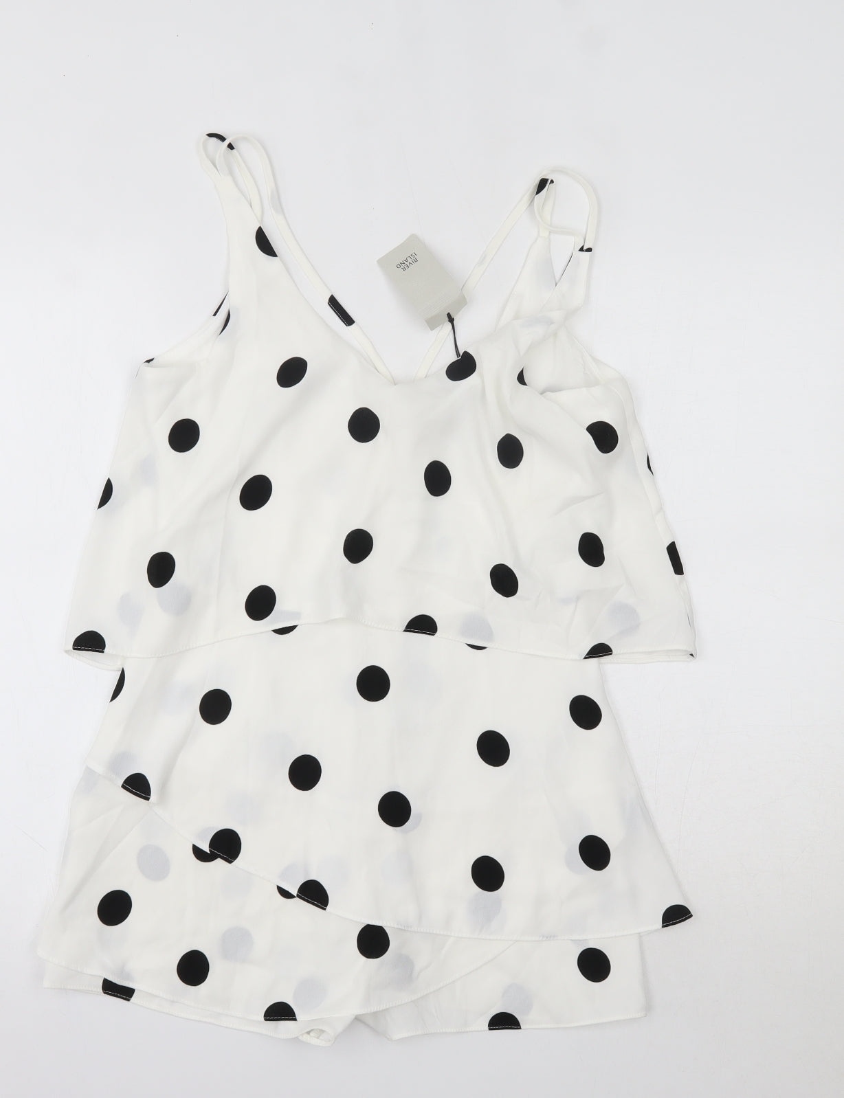 River Island Womens White Polka Dot Polyester Playsuit One-Piece Size 12