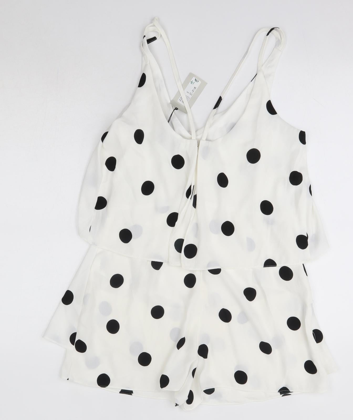 River Island Womens White Polka Dot Polyester Playsuit One-Piece Size 12