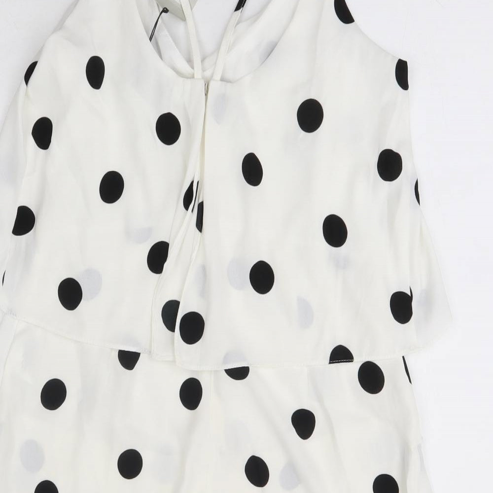 River Island Womens White Polka Dot Polyester Playsuit One-Piece Size 12
