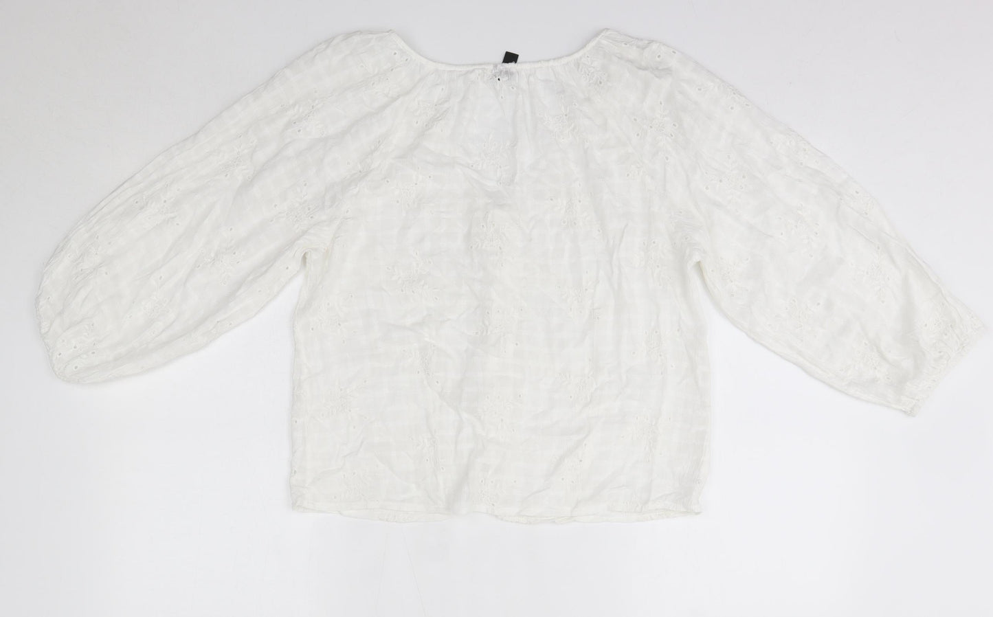 Yas Womens White Floral Cotton Basic Blouse Size M Round Neck