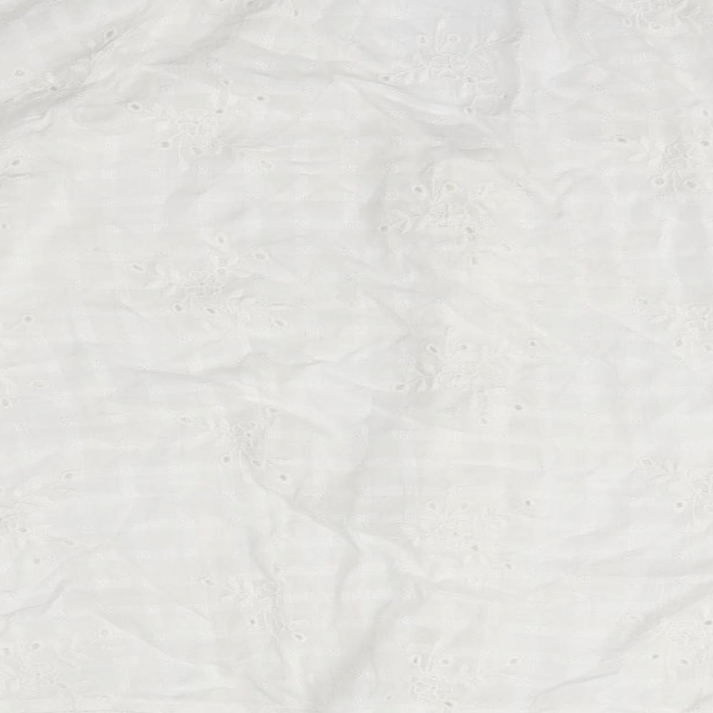 Yas Womens White Floral Cotton Basic Blouse Size M Round Neck
