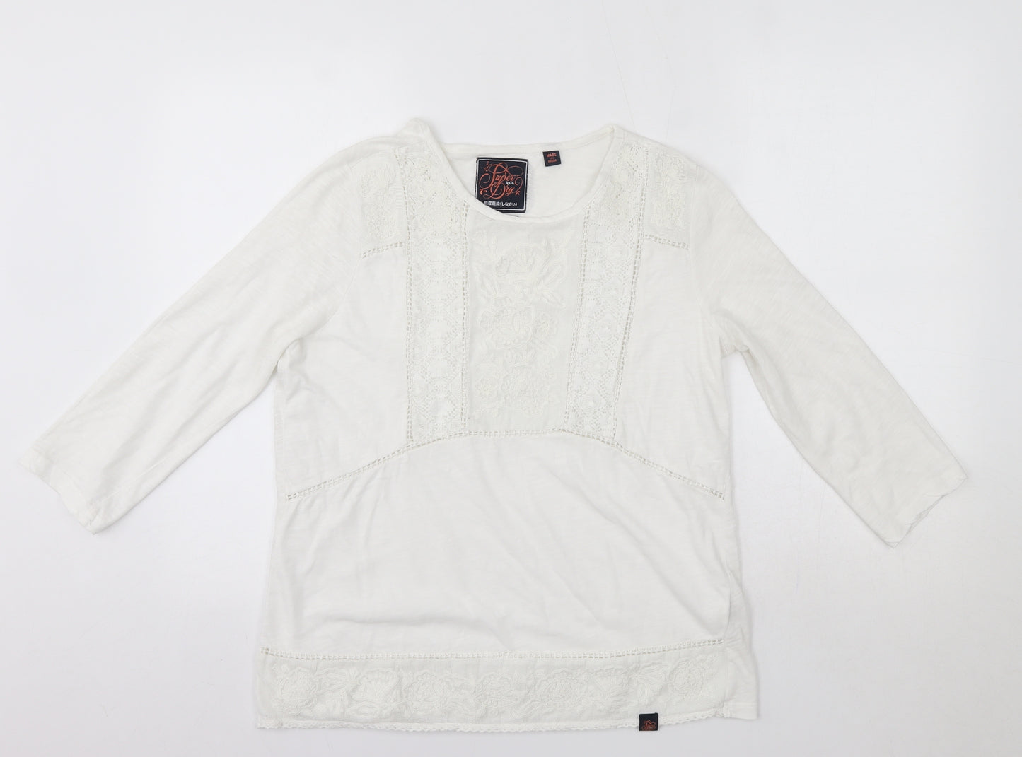 Superdry Womens White  Cotton Basic Blouse Size M Round Neck