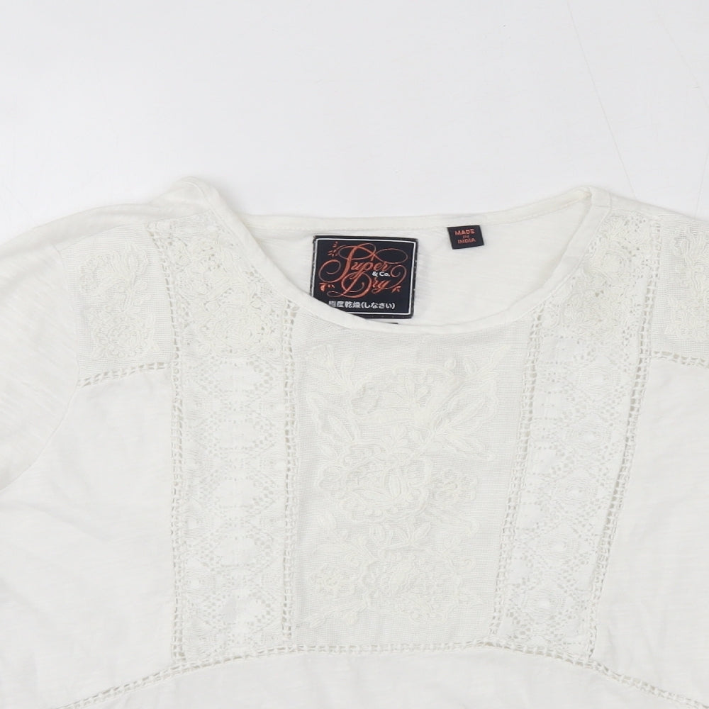 Superdry Womens White  Cotton Basic Blouse Size M Round Neck