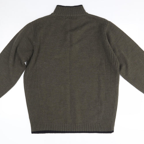 EWM Mens Green High Neck  Wool Henley Jumper Size L