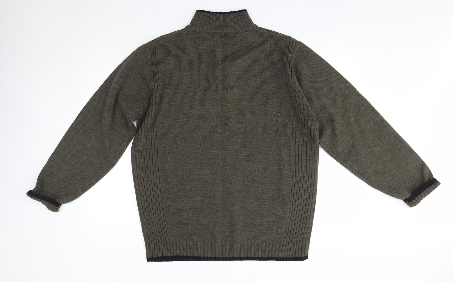 EWM Mens Green High Neck  Wool Henley Jumper Size L