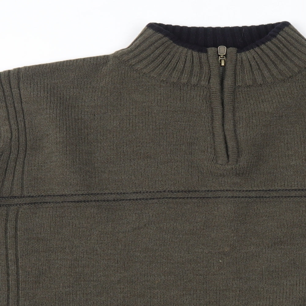 EWM Mens Green High Neck  Wool Henley Jumper Size L
