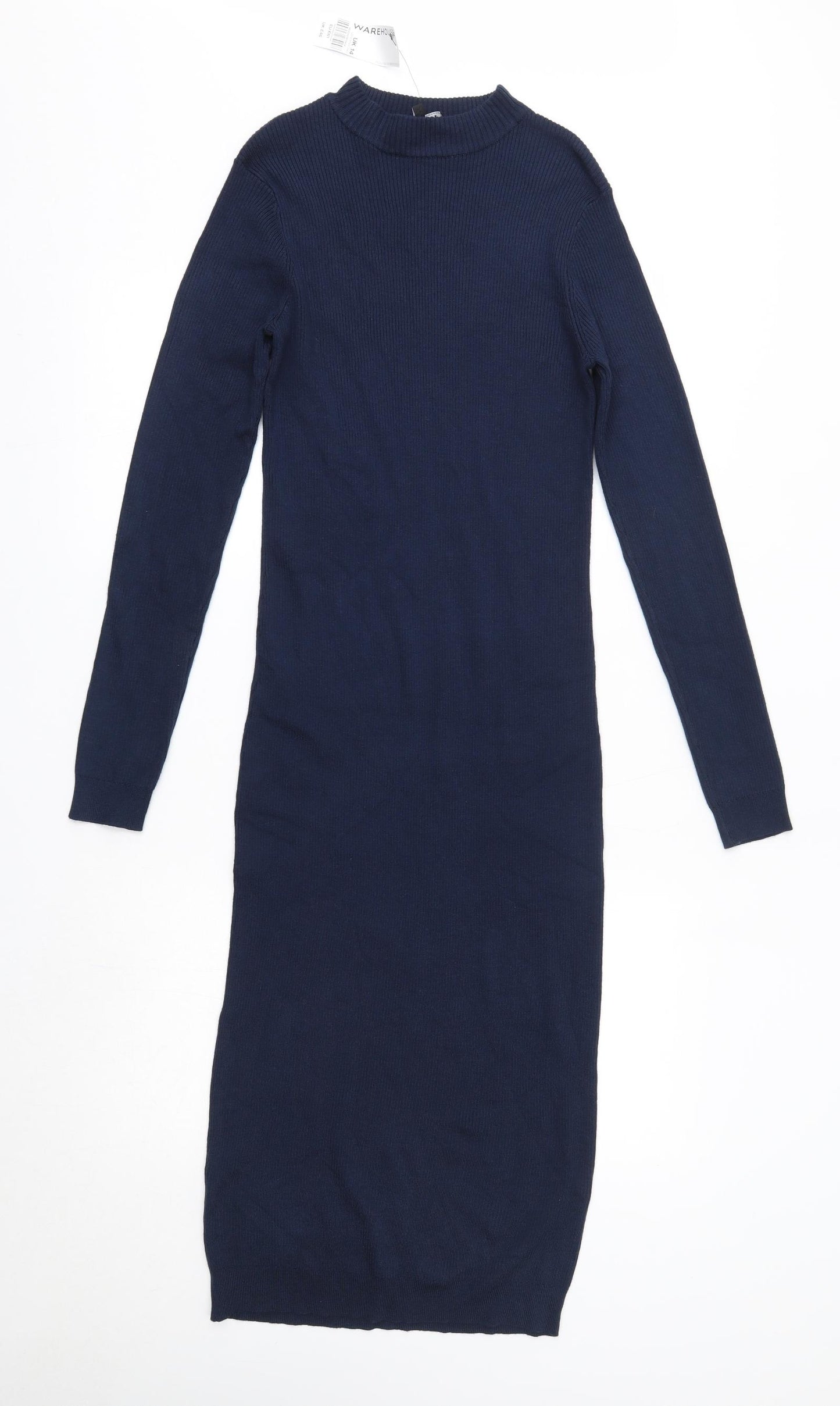 Warehouse Womens Blue  Viscose Jumper Dress  Size 14  High Neck