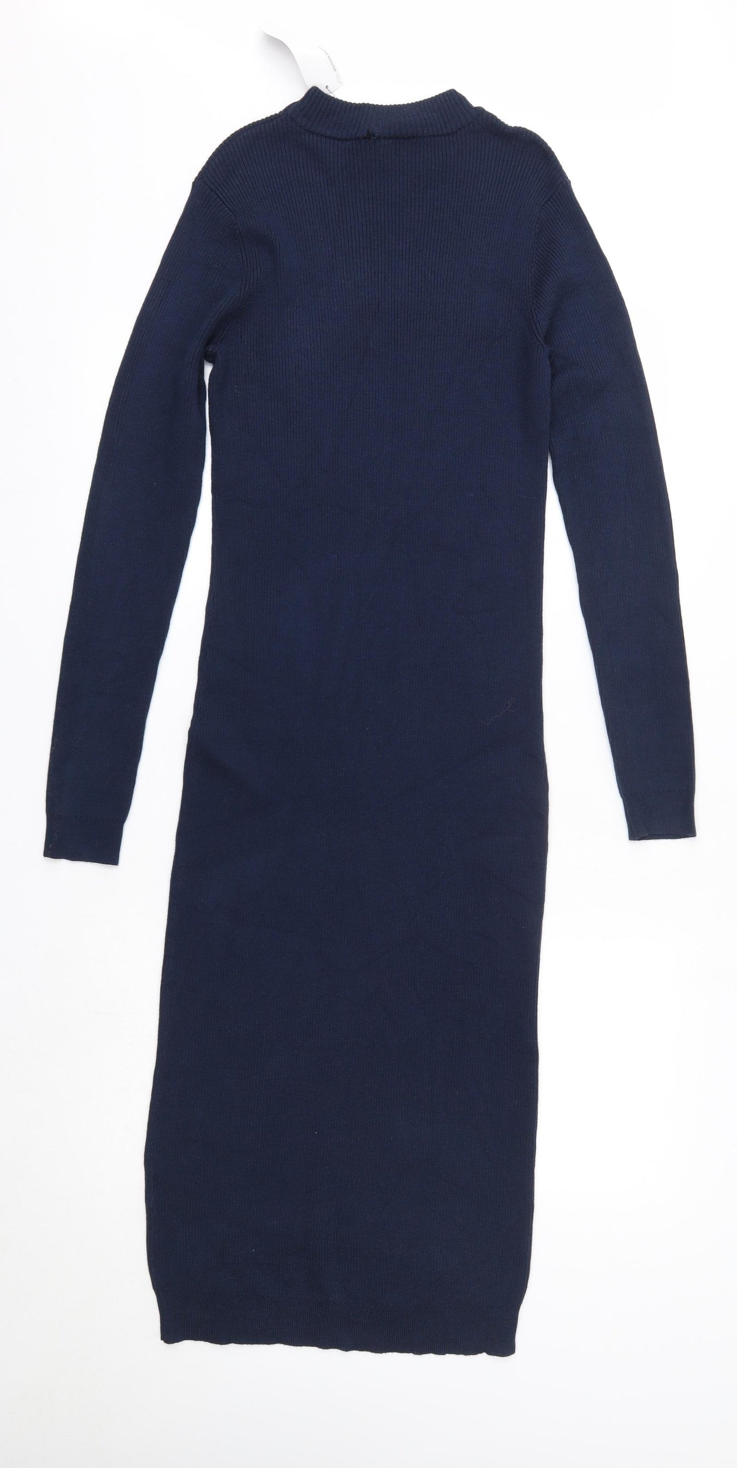 Warehouse Womens Blue  Viscose Jumper Dress  Size 14  High Neck