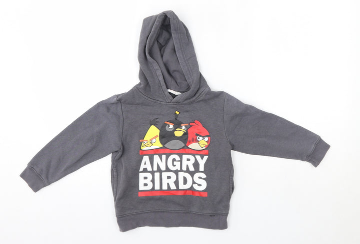 H&M Girls Grey  Cotton Pullover Hoodie Size 3-4 Years   - Angry Birds