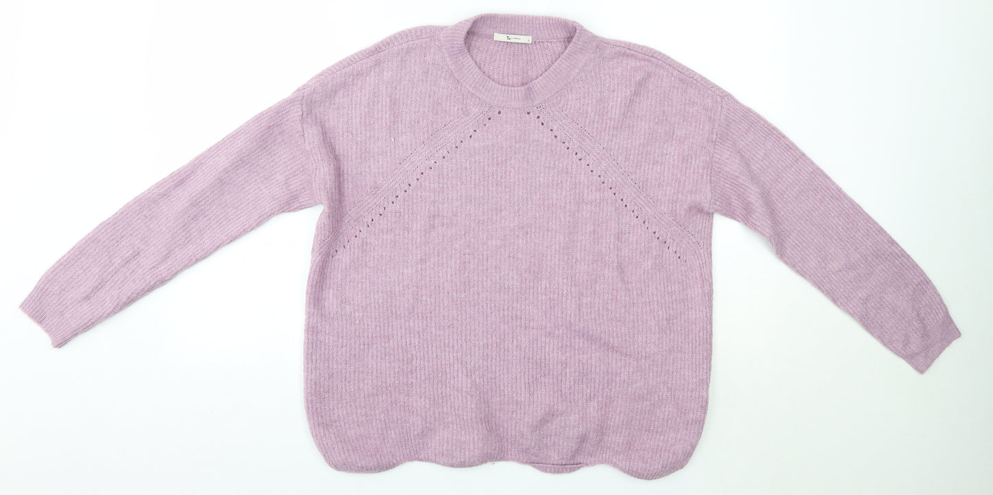 TU Womens Purple Round Neck  Acrylic Pullover Jumper Size 12