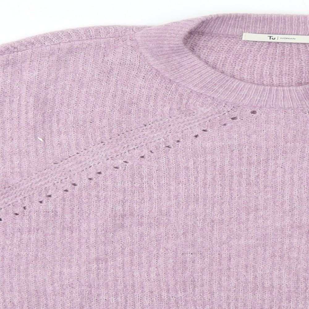 TU Womens Purple Round Neck  Acrylic Pullover Jumper Size 12