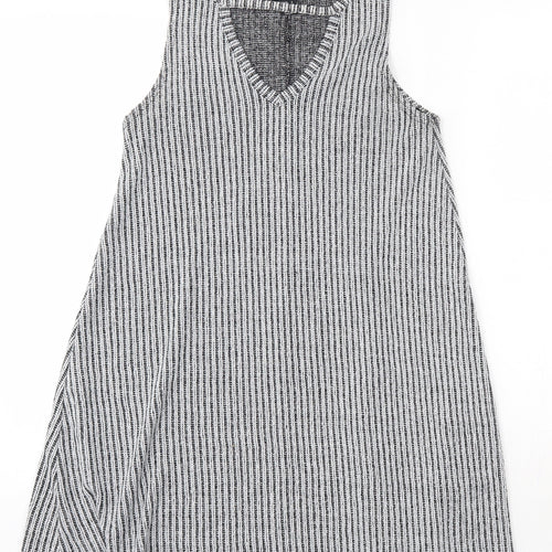 Primark Womens Grey Striped Polyester Mini  Size 8  Round Neck