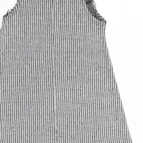 Primark Womens Grey Striped Polyester Mini  Size 8  Round Neck