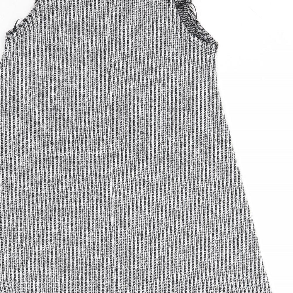 Primark Womens Grey Striped Polyester Mini  Size 8  Round Neck