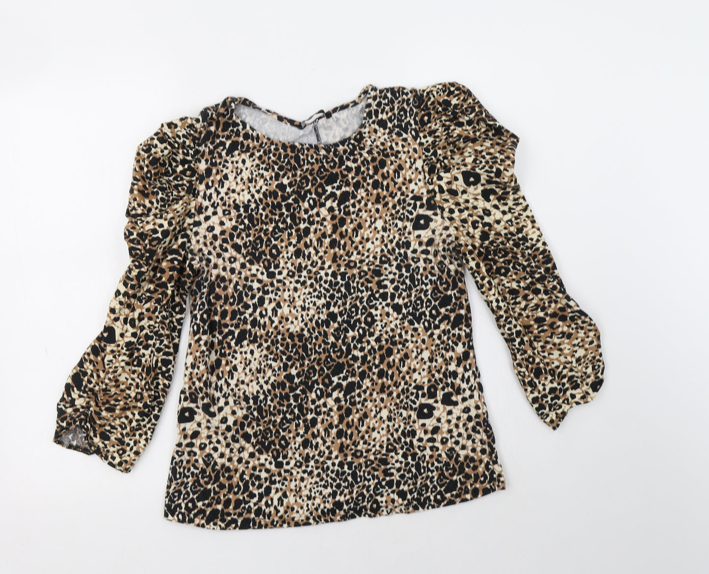George Womens Brown Animal Print Cotton Basic Blouse Size 10 Crew Neck