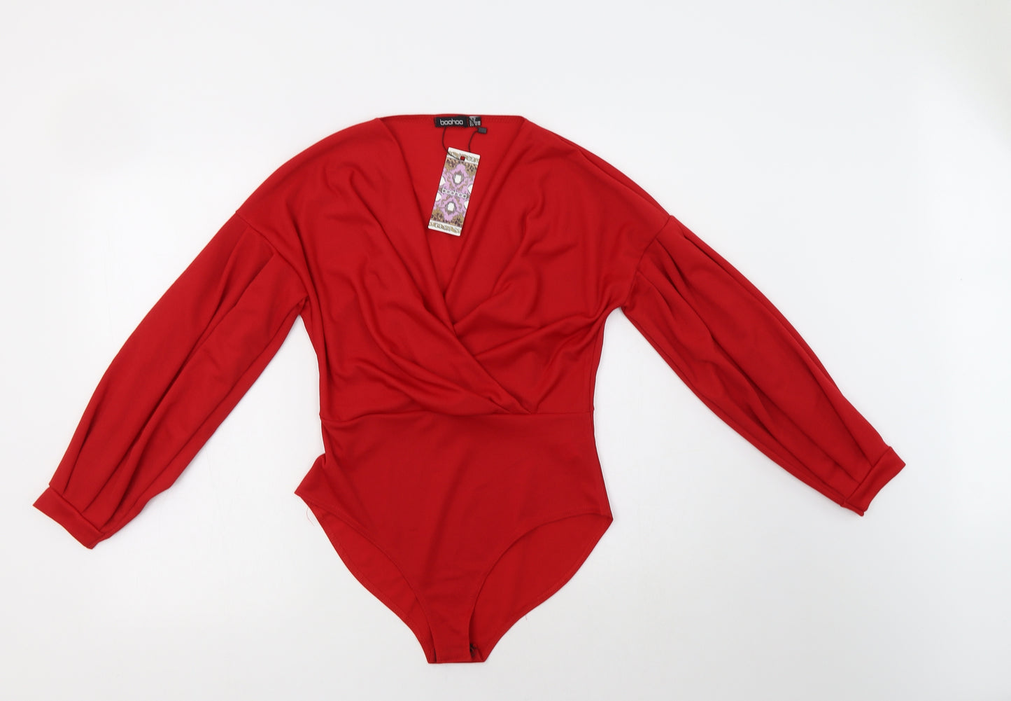 Boohoo Womens Red  Polyester Bodysuit One-Piece Size 12  Snap
