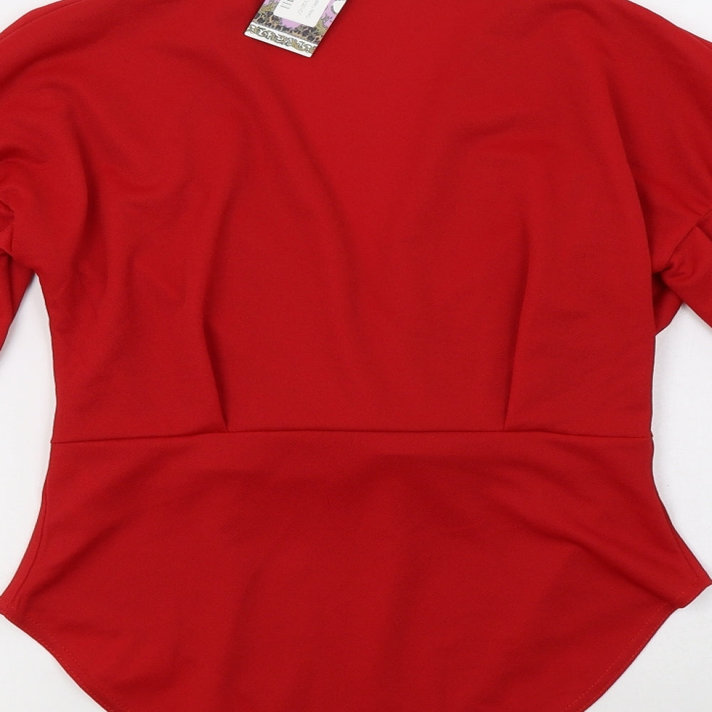 Boohoo Womens Red  Polyester Bodysuit One-Piece Size 12  Snap
