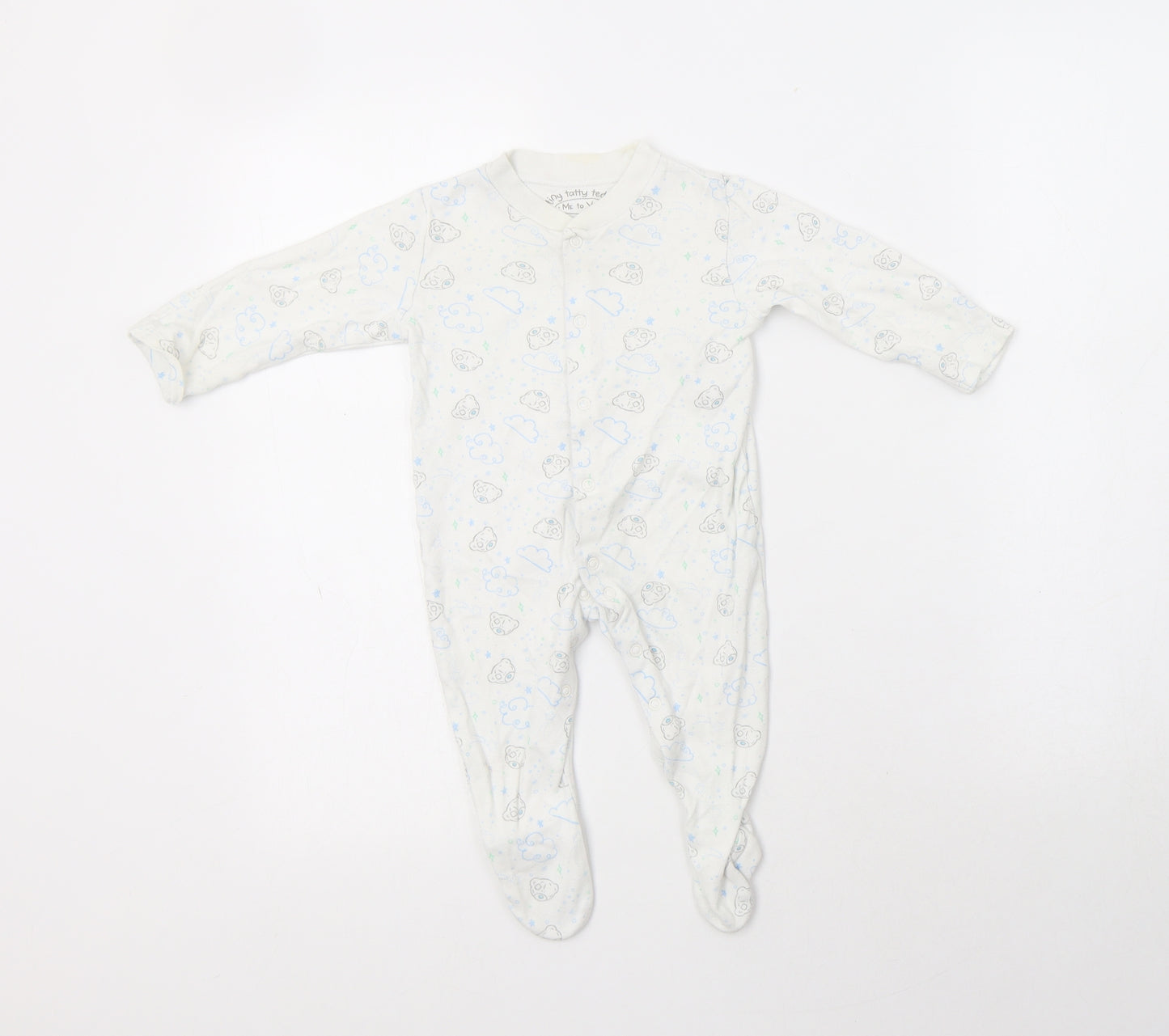 M&S Baby White Geometric Cotton Babygrow One-Piece Size 3-6 Months  Snap - Cloud Print