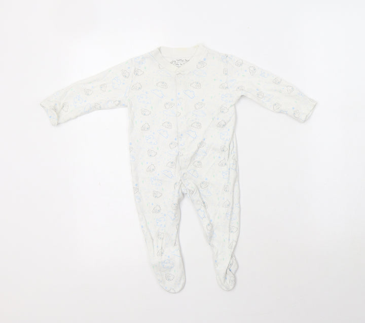 M&S Baby White Geometric Cotton Babygrow One-Piece Size 3-6 Months  Snap - Cloud Print