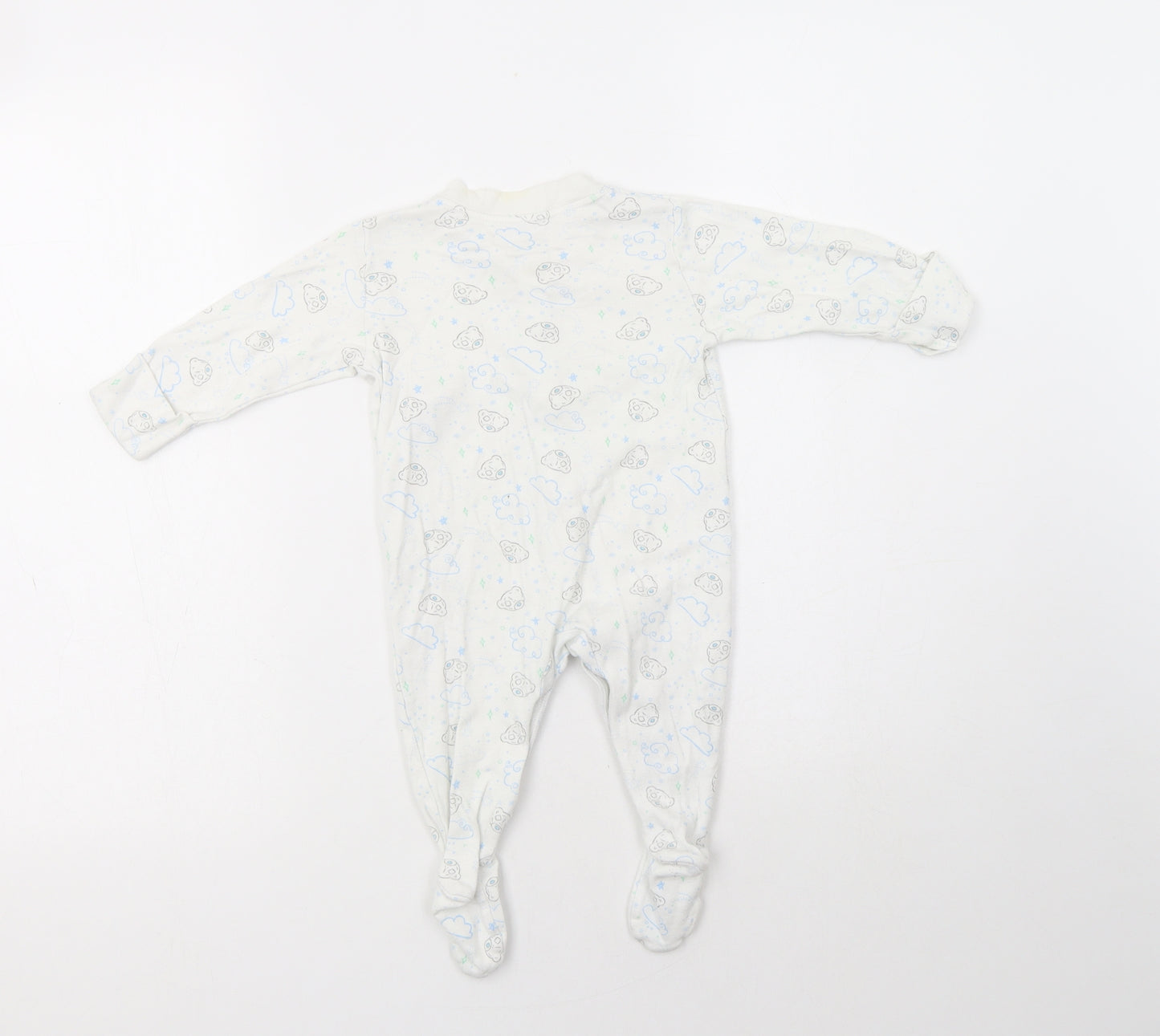 M&S Baby White Geometric Cotton Babygrow One-Piece Size 3-6 Months  Snap - Cloud Print