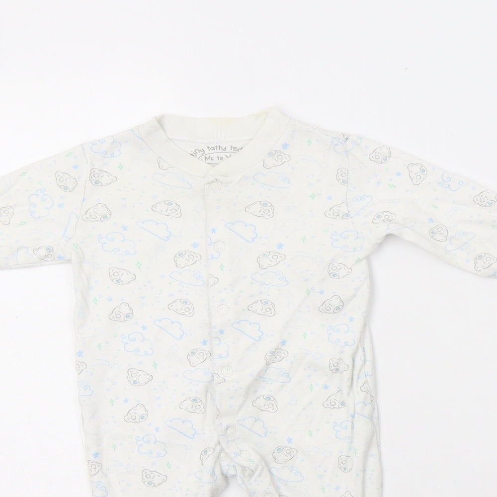 M&S Baby White Geometric Cotton Babygrow One-Piece Size 3-6 Months  Snap - Cloud Print