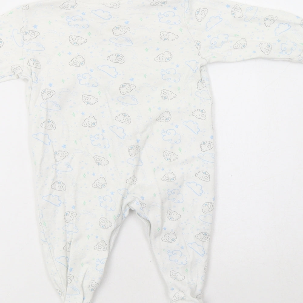 M&S Baby White Geometric Cotton Babygrow One-Piece Size 3-6 Months  Snap - Cloud Print