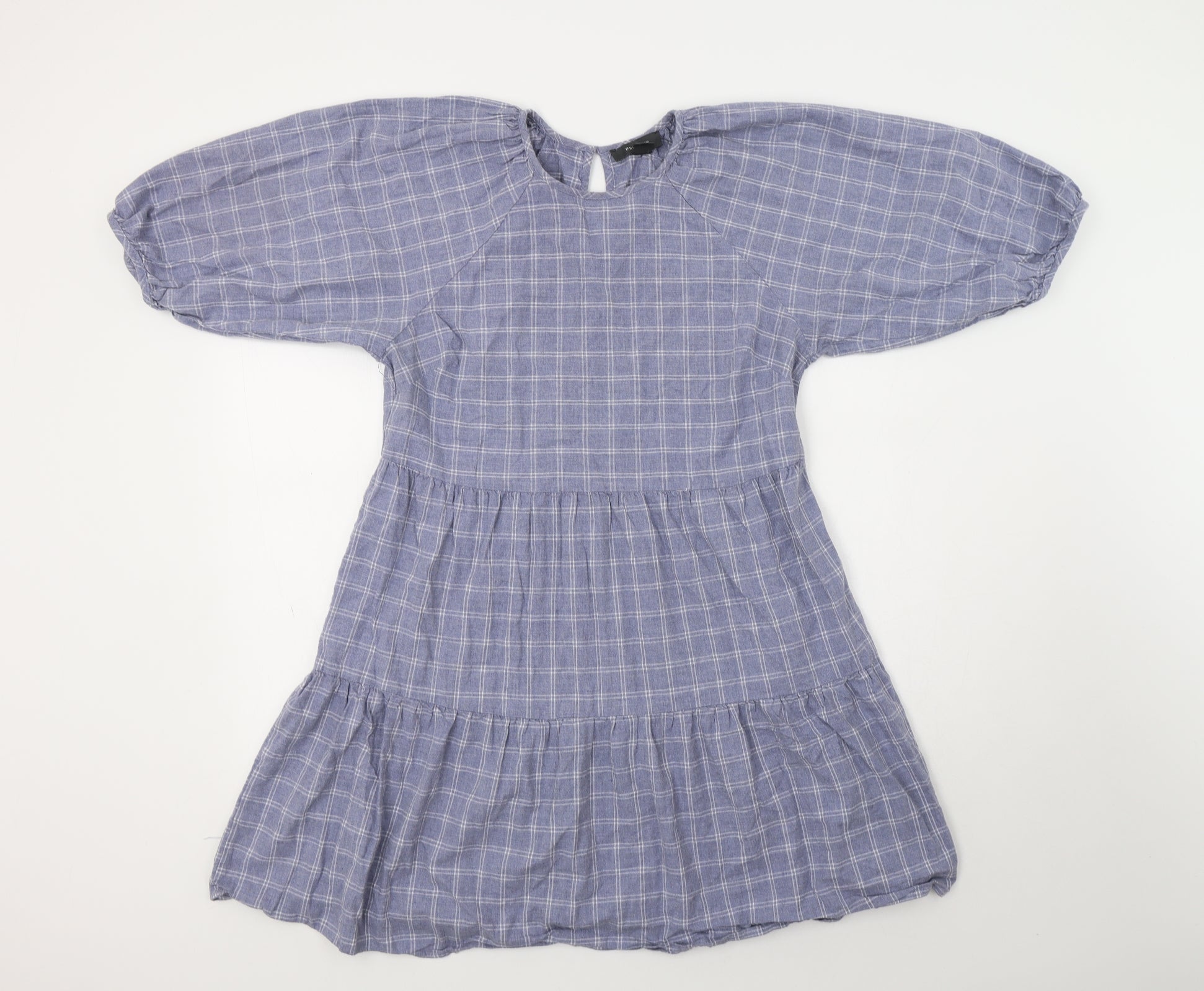 Primark Womens Blue Check Cotton A-Line Size 12 Collared Button β Preworn
