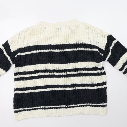 Newv Look Womens Blue Crew Neck Striped Acrylic Pullover Jumper Size 16