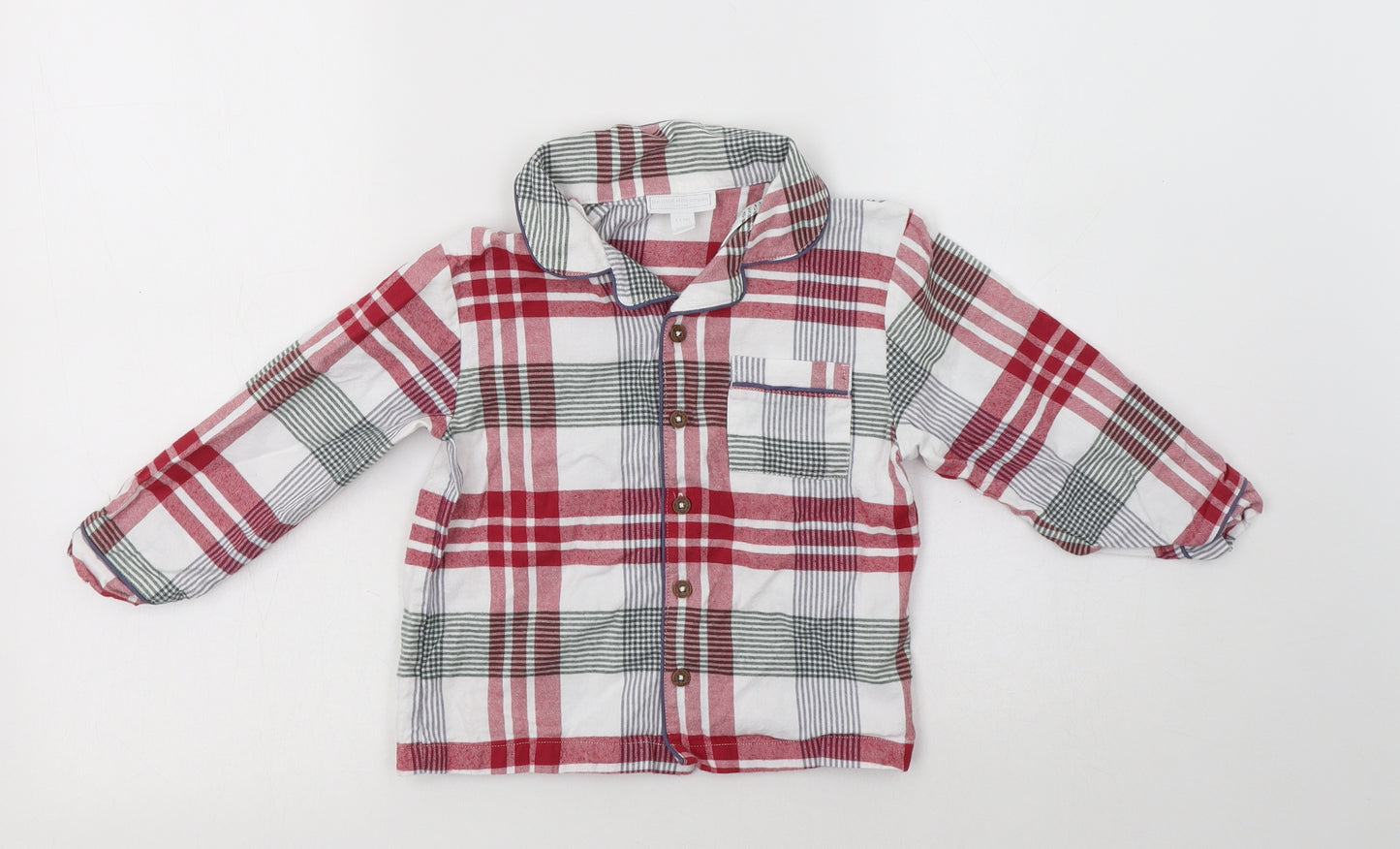 The Little White Company Boys Red Check Cotton  Pyjama Top Size 3-4 Years  Button