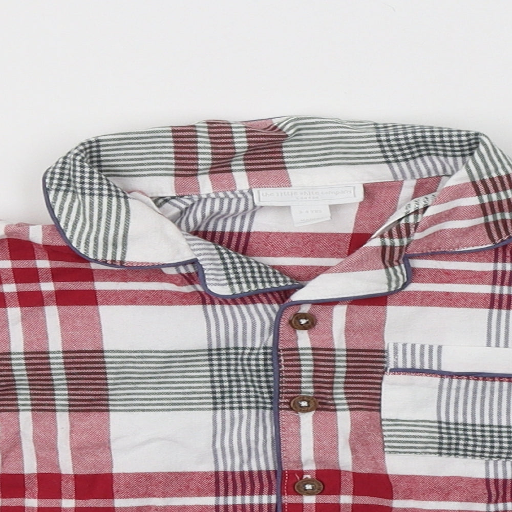 The Little White Company Boys Red Check Cotton  Pyjama Top Size 3-4 Years  Button