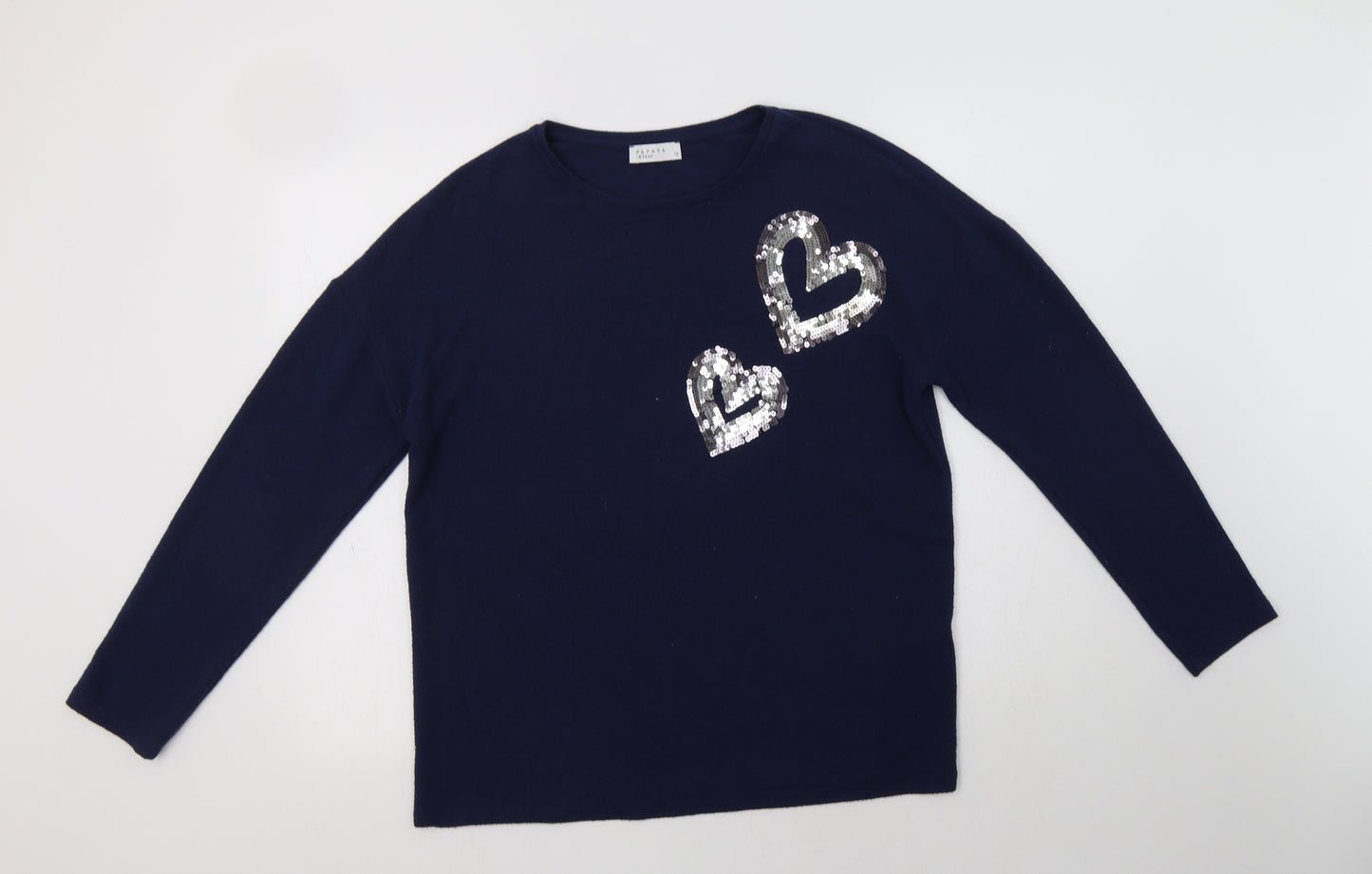 Papaya Womens Blue Collared  Polyester Pullover Jumper Size 12   - heart