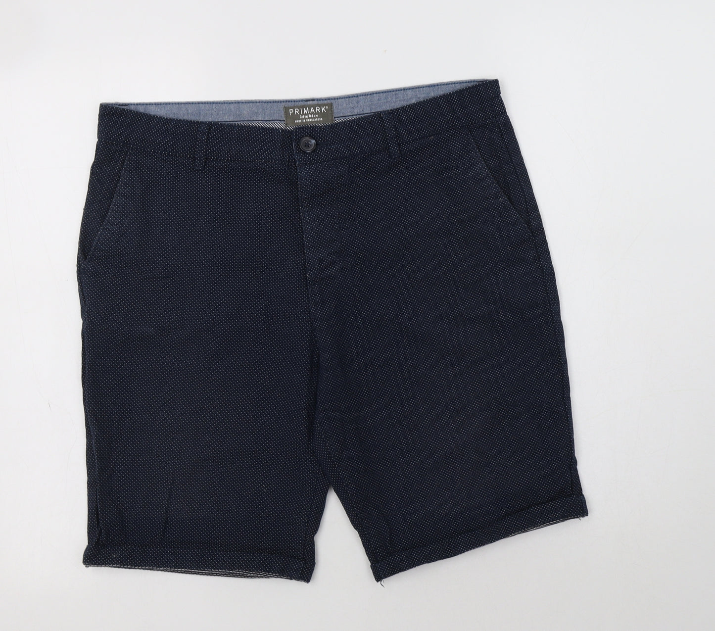 Primark Mens Blue Polka Dot Cotton Chino Shorts Size 34 L9 in Regular Button