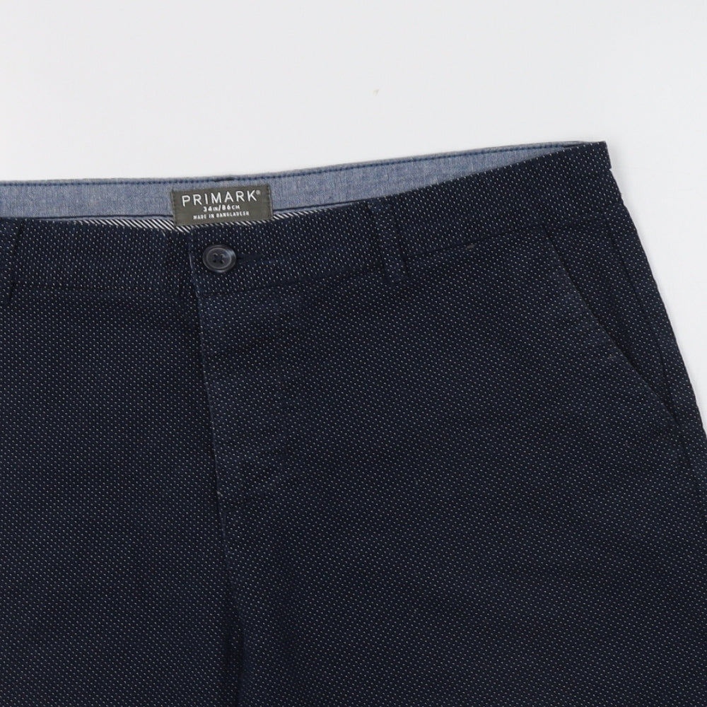 Primark Mens Blue Polka Dot Cotton Chino Shorts Size 34 L9 in Regular Button