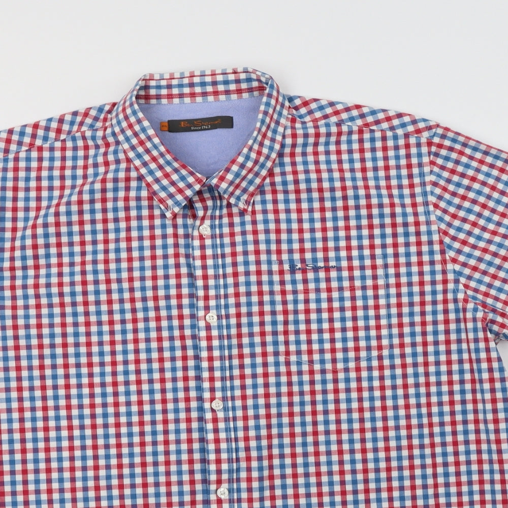 Ben Sherman Mens Blue Check Cotton  Button-Up Size 2XL Collared Button