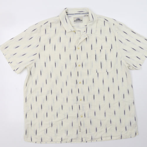 Mantaray Mens Ivory Geometric Cotton  Dress Shirt Size XL Collared Button