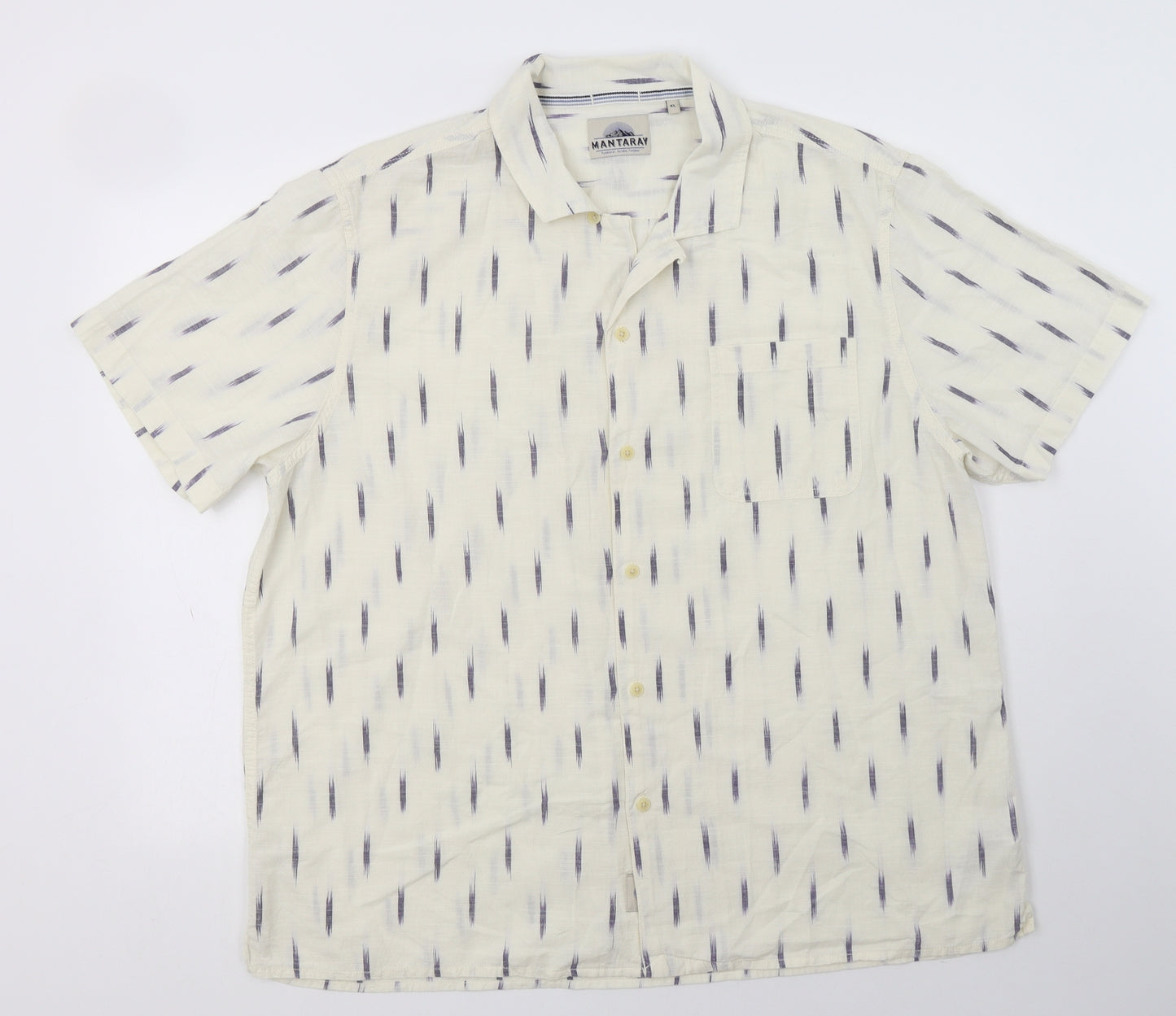 Mantaray Mens Ivory Geometric Cotton  Dress Shirt Size XL Collared Button