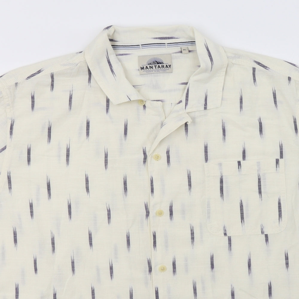 Mantaray Mens Ivory Geometric Cotton  Dress Shirt Size XL Collared Button
