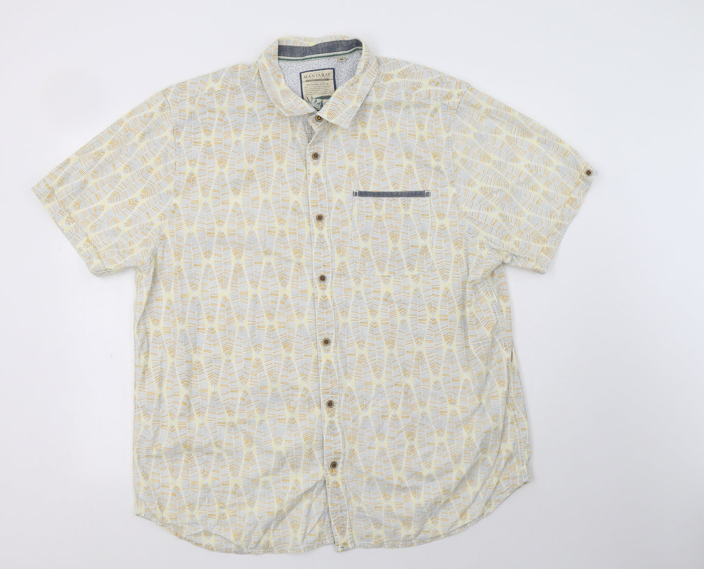 Mantaray Mens Yellow Floral Cotton  Button-Up Size XL Collared Button